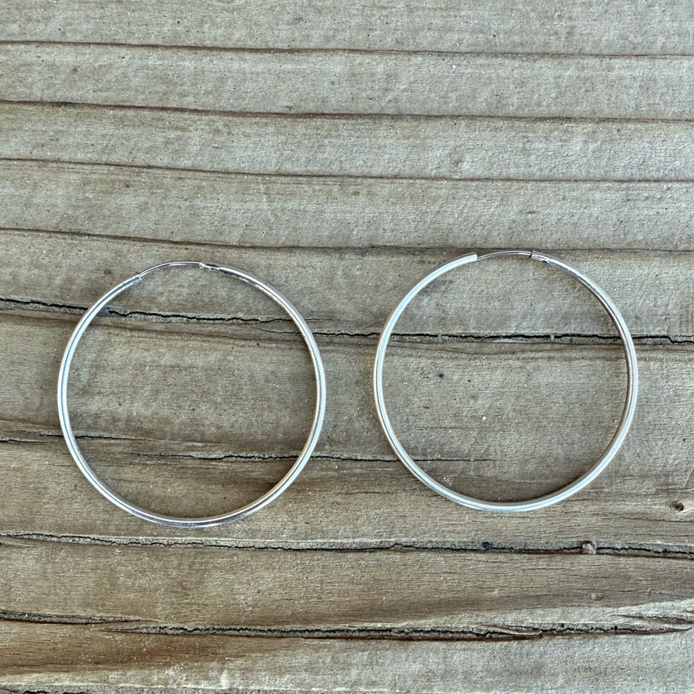 Bundle 3 for 50% off 1970s Deadstock 1.25" Silver Hoop Earrings